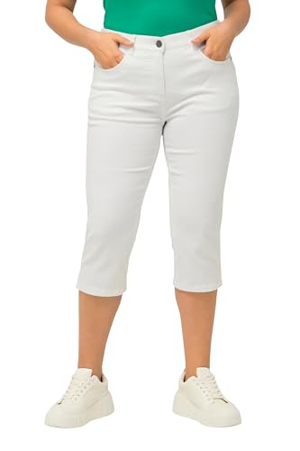 Ulla Popken Women's Capri Jeans Sarah, Slim 5-pocket fit, Hem slit leisure trousers, White Denim, 45W / 32L EU on sale